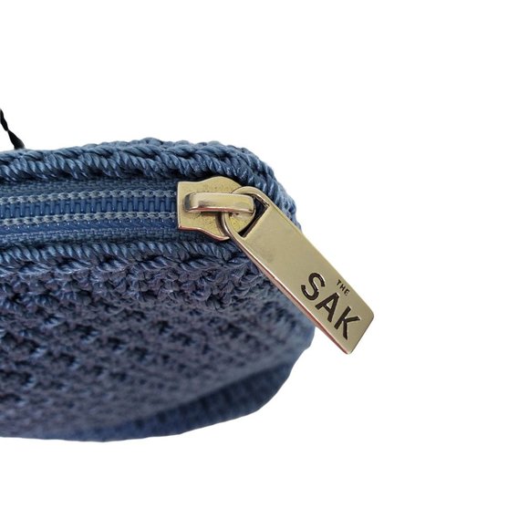 The SAK Purse Nylon Crochet Shoulder Bag Blue Single Strap Zip Top Blue Pocket - Picture 2 of 8